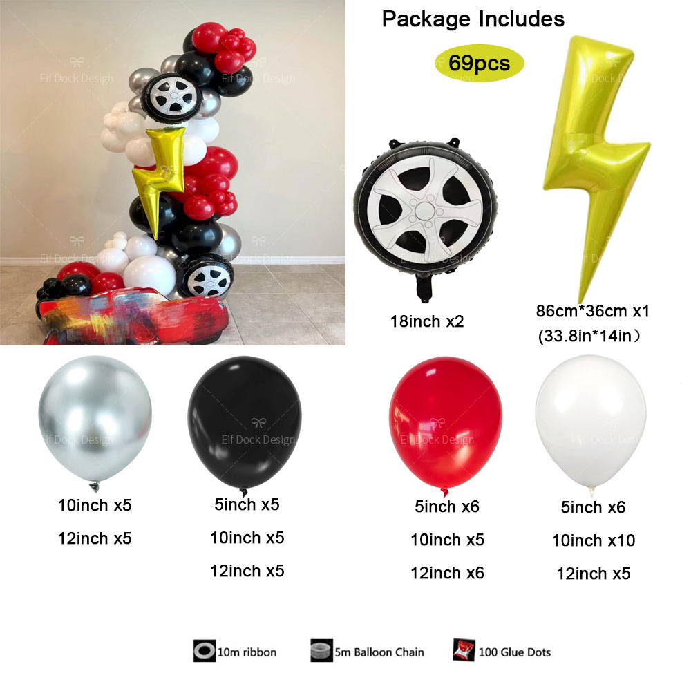 69 Peças de Balões de Pneus de - Lighting Mcqueen Birthday Decor avaliação e preço